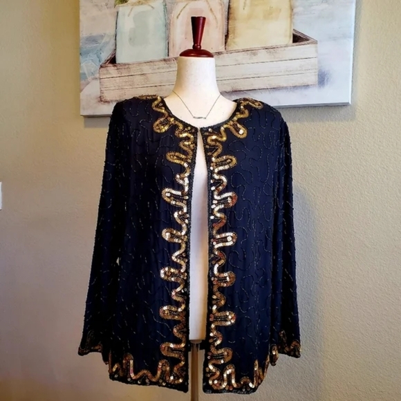 Royal Feelings Tops - ROYAL FEELINGS | Silk Sequined Beaded Blouse/Cover-Up sz 2X